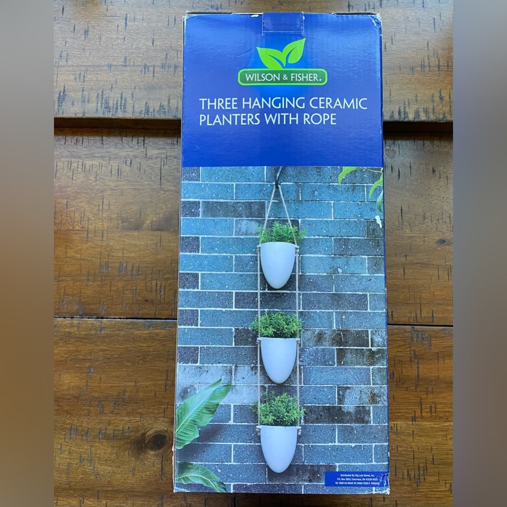 •NIB•Wilson & Fisher White Trio Ceramic Hanging Planters with Rope🌿